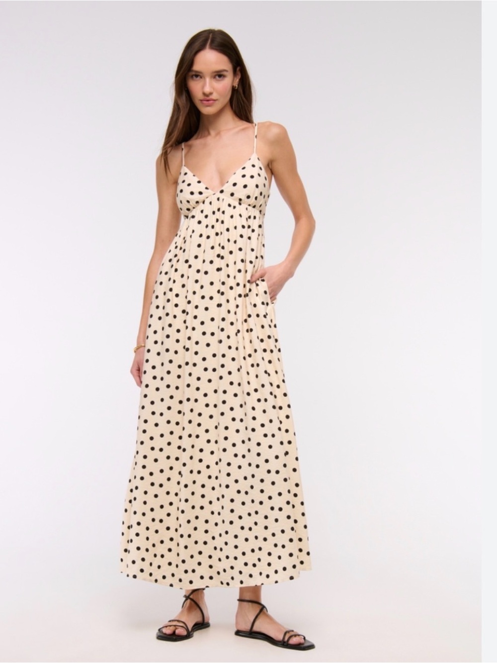 Abercrombie & Fitch Cream Maxi Dress with Black Polka Dots Built-in Bra